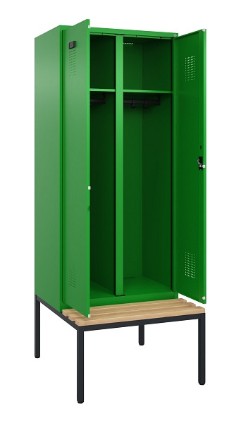 C+P Schwarz-Weiß-Spind Evolo PLUS, Bank, 2 Abteile, 2120x800x815mm, 6037/6037, Zylinderschloss, Sitzfläche Buche-Hartholz, Sitzbank, 0490527-22 S10053