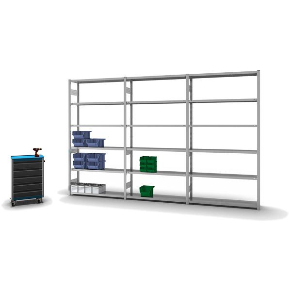 hofe Fachboden-Grundregal, 2500x300x1300 mm, 6 Fachebenen, verzinkt, 200 kg Fachlast, 1800 kg Feldlast, zweiseitige Bedienung, HZG25313AM