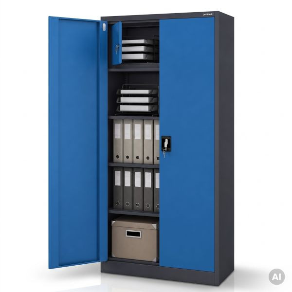 Jan Nowak Metallschrank mit Fach, anthrazit-blau, 900x1850x450 mm, TOMASZ, 2267