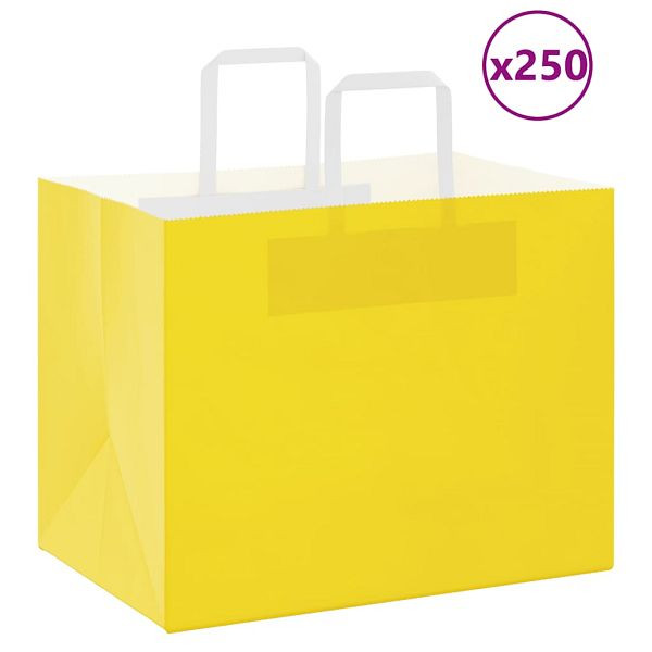 vidaXL Papiertragetaschen 250 Stk. mit Henkeln Gelb 32x22x24 cm, 4102015
