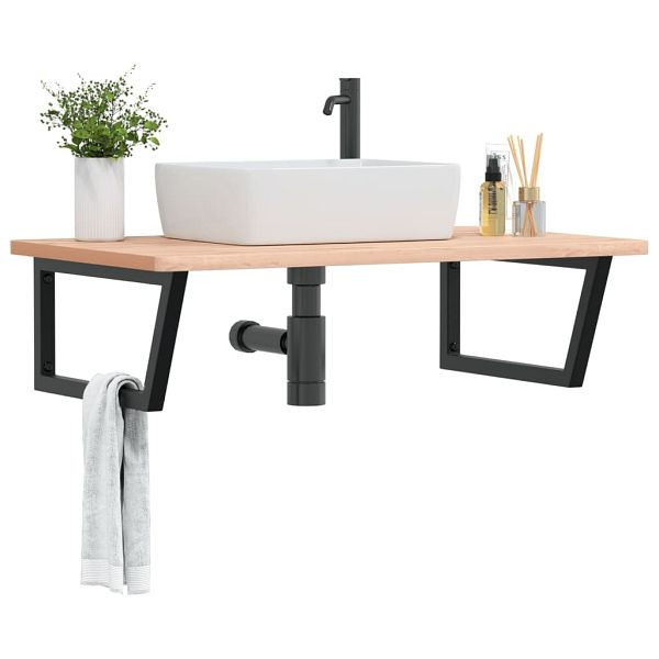 vidaXL Waschbeckenregal Wandmontage Stahl und Massivholz Buche, 3302519