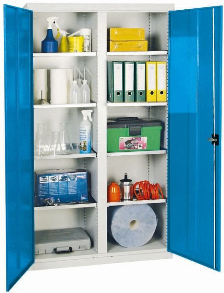 stumpf Werkzeugschrank, Höhe 180 cm, mit 2 Abteilen, 8 Fachböden, lichtgrau / lichtblau, 2004078