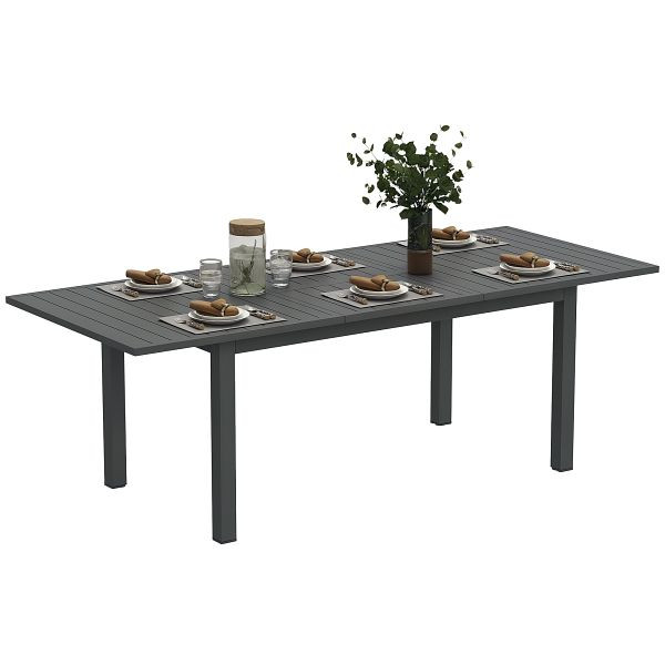 Outsunny Gartentisch Erweitert Aluminium 160/220x90 cm Wetterfest Balkontisch, rutschfest Grau, 84G-591V00GY