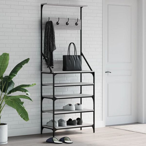 vidaXL Kleiderständer mit Schuhablage Grau Sonoma 70x34x184 cm, 837875