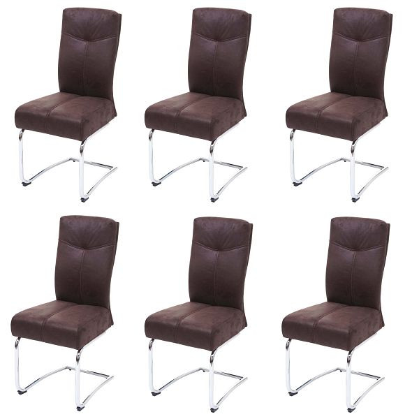 Mendler 6er-Set Esszimmerstuhl HWC-G56, Küchenstuhl Freischwinger Stuhl, Textil Wildleder-Optik, braun, 3x71710