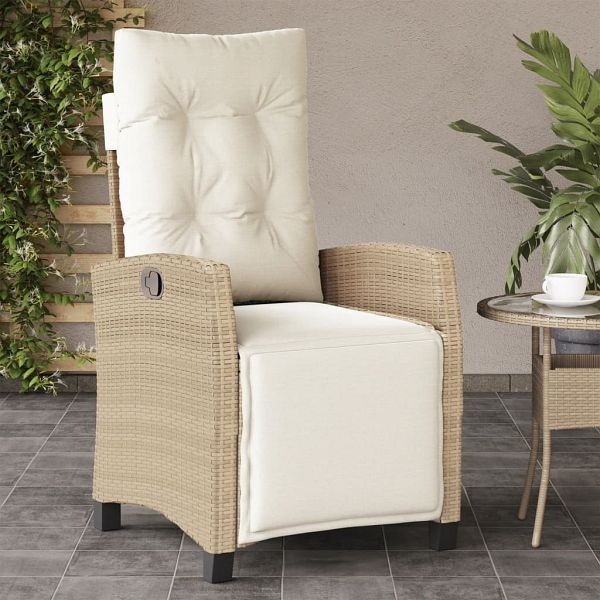 vidaXL Gartensessel mit Fußteil Verstellbar Beige Poly Rattan, 365236