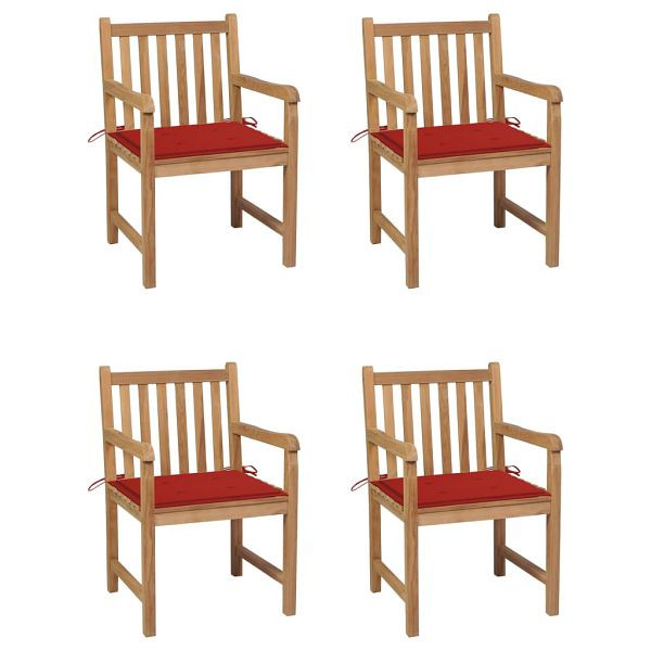 vidaXL Gartenstühle 4 Stück mit Roten Kissen Massivholz Teak, 3073010