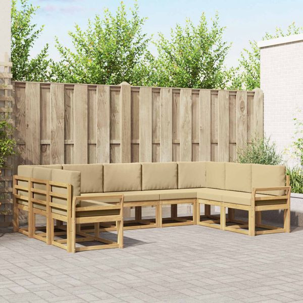 vidaXL Outdoor-Sofagarnitur mit Kissen 9-teilig Weiß und Beige, 3388222