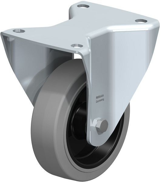 Blickle BH-POEV 125XR-3-SG Stahlblech-Bockrolle, Schwerlast-Ausführung, mit Anschraubplatte, Elastik-Vollgummi, Grau, 851959