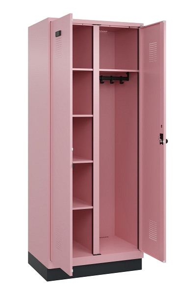C+P Wäsche-/Garderobenspind Evolo PLUS, mit Sockel, 2 Abteile, 1950x800x500mm, 3, Frontfarbe RAL 3015 Hellrosa, Drehriegel, 049620-22 S10024