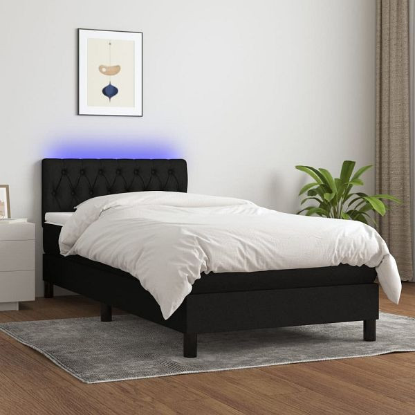 vidaXL Boxspringbett mit Matratze & LED Schwarz 90x200 cm Stoff, 3133367