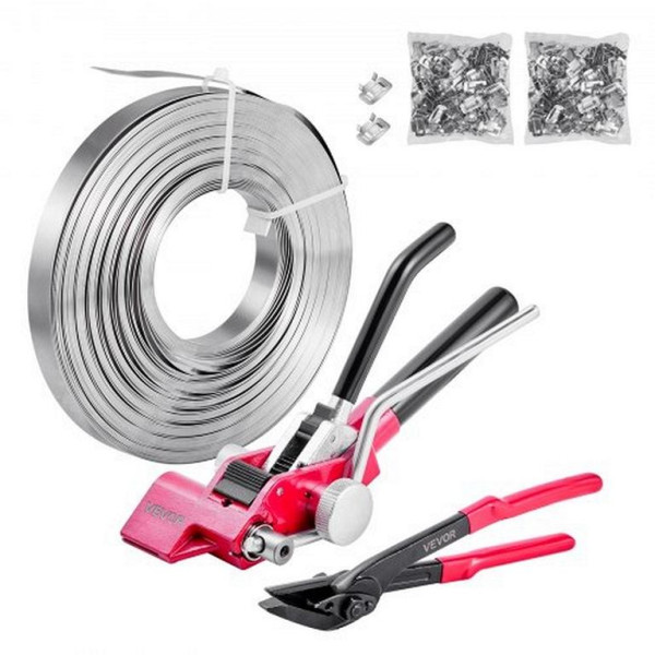 VEVOR 4-tlg. Stahlband Umreifungsset, manuelles Gerät mit 60m Metallband, 200 Klammern & Schneider für Verpackung, GDSDKZGJGD34JRP0Z001V0