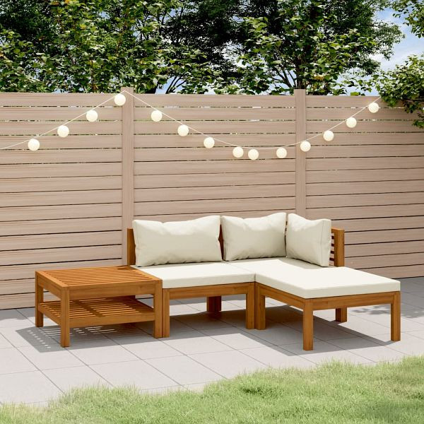 vidaXL 4-teilig Garten-Lounge-Set mit Creme Kissen Massivholz Akazie, 3086925