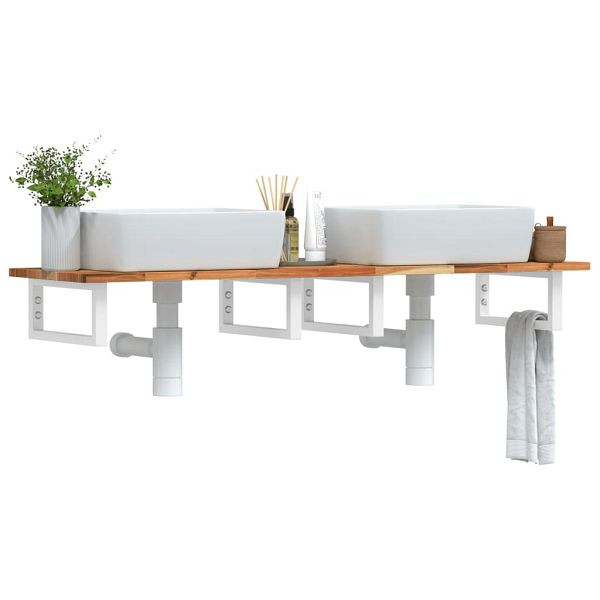 vidaXL Waschbeckenregal Wandmontage Stahl und Akazienholz, 3302724