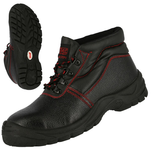 NITRAS BASIC STEP MID, S3 Sicherheitsstiefel, halbhoch, strapazierfähiges Vollleder, schwarz, schwarz, Größe: 48, VE: 10 Paar, 7206-48