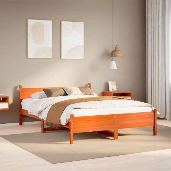 vidaXL Massivholzbett ohne Matratze Wachsbraun 120x190 cm Kiefernholz, 855611