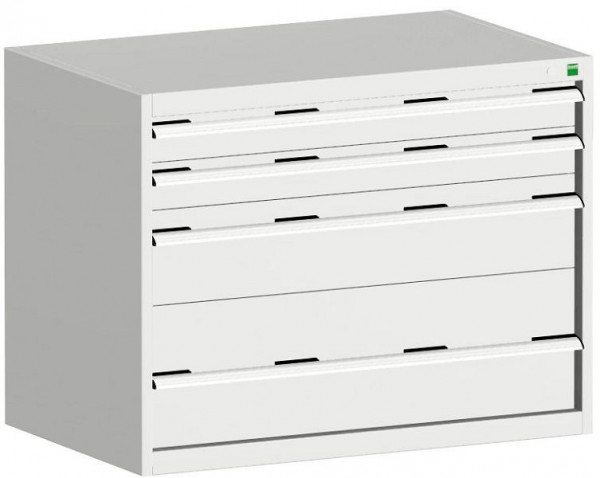 bott cubio Schubladenschrank bestückt mit 4 Schwerlastschubladen BxTxH: 1050 x 650 x 800 mm, RAL 7035, 40021008.16V