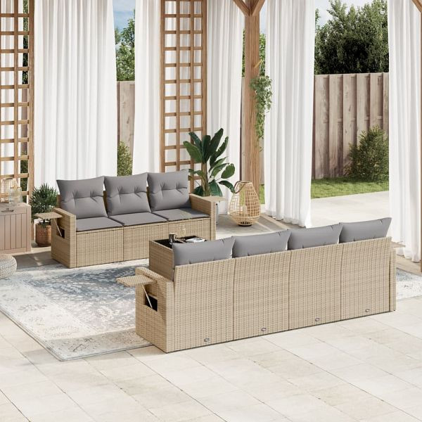 vidaXL 8-tlg. Garten-Sofagarnitur mit Kissen Beige Poly Rattan, 3252266