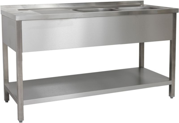 A&S Polarny Spültisch 1500 x 600 x 850 mm 2 Becken rechts, mit Grundboden, 400 x 400 x 250 mm, SPT1562BR