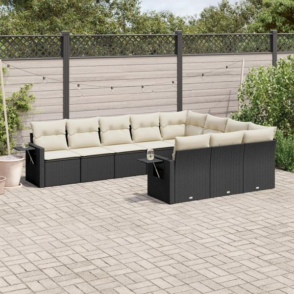 vidaXL 10-teilig Garten-Sofagarnitur mit Kissen Schwarz Poly Rattan, 3220685