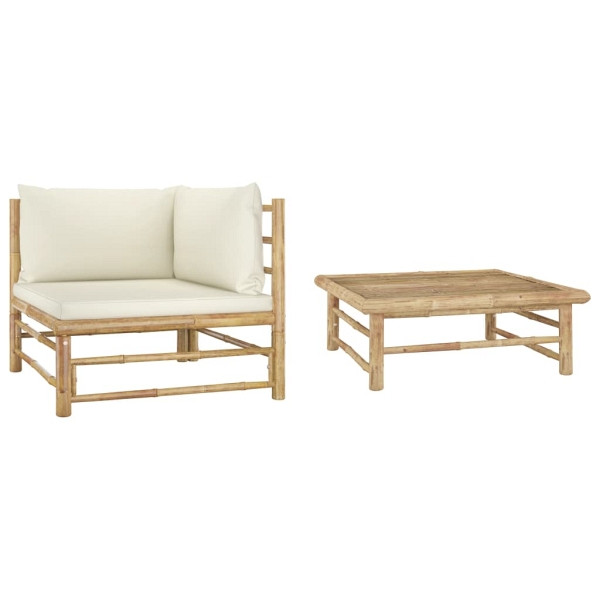 vidaXL 2-tlg. Garten-Lounge-Set mit Kissen Cremeweiß Bambus, 313144