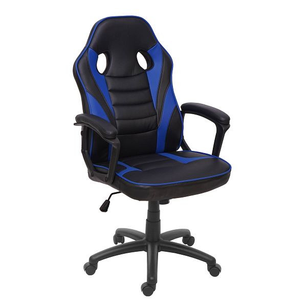 Mendler Bürostuhl HWC-F59, Schreibtischstuhl Drehstuhl Racing-Chair Gaming-Chair, Kunstleder, schwarz/blau, 70065