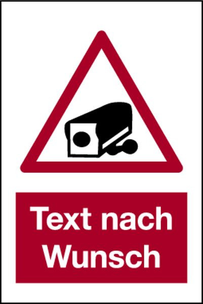 Schilder Klar Kombischild Videoüberwachung rot/weiß mit Text nach Wunsch, 100x150 mm Folie selbstklebend, 645/61