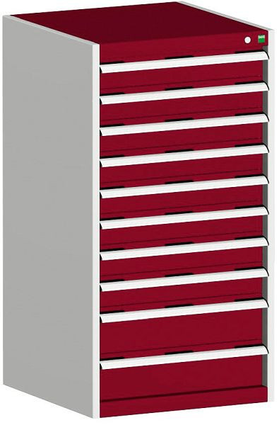 bott cubio Schubladenschrank bestückt mit 10 Schubladen BxTxH: 650 x 650 x 1200 mm, RAL 7035/3004, 40019075.24V