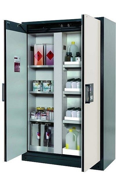 asecos Sicherheitsschrank Q-CLASSIC-90, Q90.195.120.MV in reinweiß RAL 9010 mit 3x Fachboden (Edelstahl), 34214-050-33544