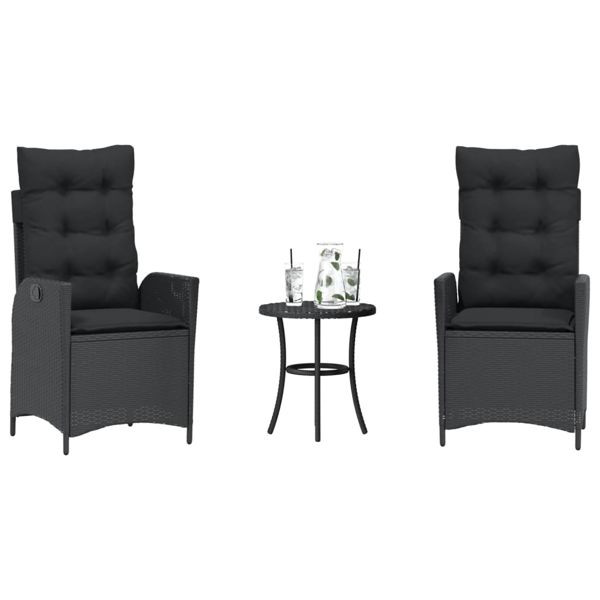 vidaXL 3-tlg. Bistro-Set mit Kissen Schwarz Poly Rattan, 365273