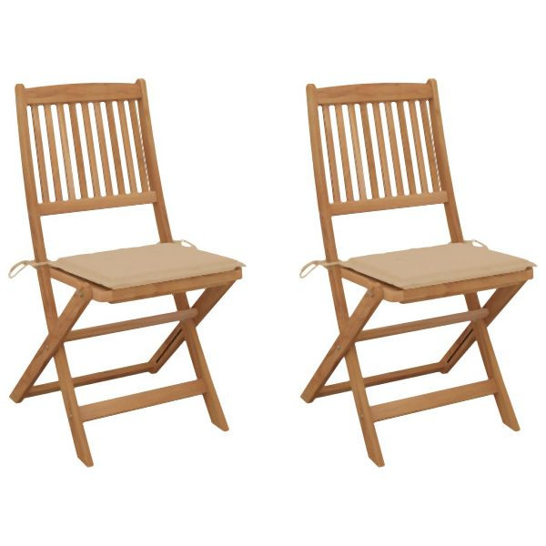 vidaXL Klappbare Gartenstühle 2 Stk. mit Kissen Massivholz Akazie, 3064647