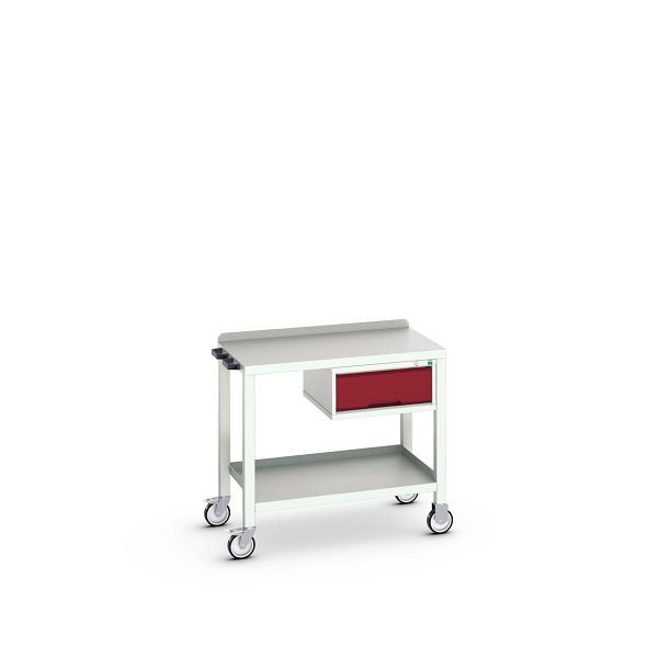 bott verso mobiler Beistelltisch, mit 1 Schublade und Stahl-Platte, BxTxH: 1000 x 600 x 910 mm, Lichtgrau / Purpurrot, 16922800.24