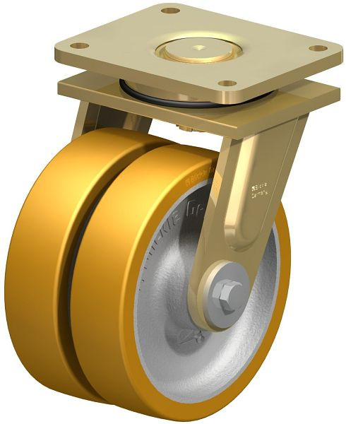 Blickle LSD-GTH 200K-35 Stahlgeschweißte Schwerlast-Doppel-Lenkrolle, schwere Drehkranz-Ausführung, Blickle Extrathane®, Hellbraun, 607911