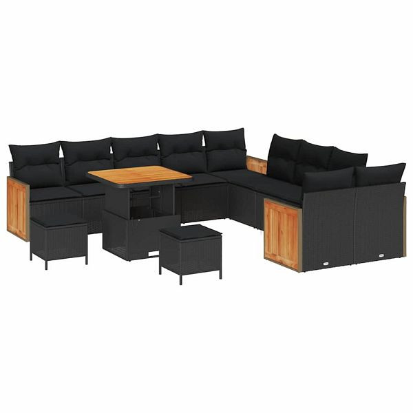 vidaXL Garten-Sofa-Set mit Kissen 13-teilig Schwarz 80 x 80 x 71 cm, 3363359