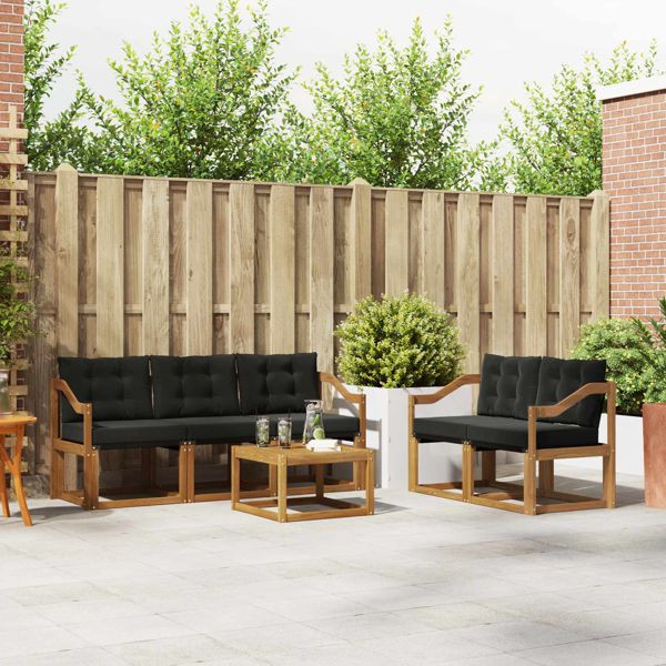 vidaXL Outdoor-Sofagarnitur mit Kissen 6-teilig Natürlich und Schwarz, 3368411