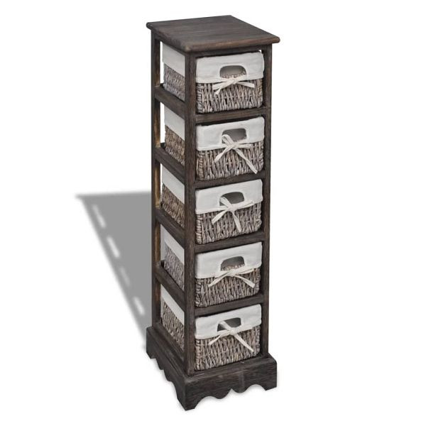 vidaXL Korbregal Holz mit 5 Körben Braun, Material: Baumwolle: 20%, Polyester: 80%, 240801