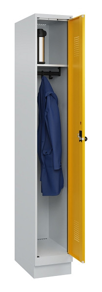C+P Spind Evolo PLUS, mit Sockel, 1 Abteil, 1950x300x500mm, 7035/1023, Verschluss Drehriegel, Ablageböden 1, 049020-10 S10001
