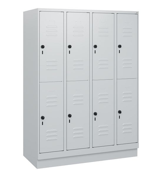 C+P Doppelstöckiger Spind Classic PLUS, Sockel, 4 Abteile, 1630x1200x500mm, 7035/7035, Drehriegel, 0803205-40 S10009