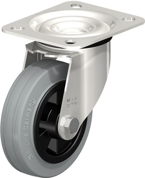 Blickle LEX-VPP 100XR-SG Edelstahl-Lenkrolle mit Anschraubplatte, Vollgummi, Grau, 318188