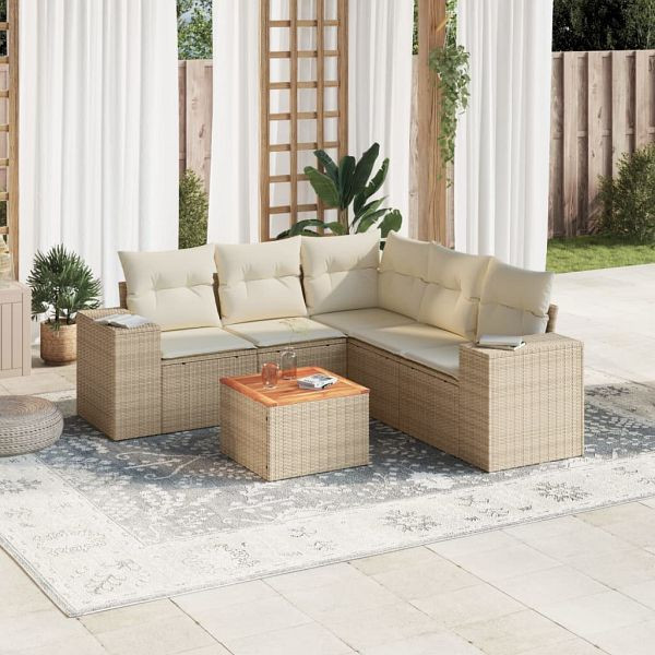 vidaXL 6-teilig Garten-Sofagarnitur mit Kissen Beige Poly Rattan, 3257773