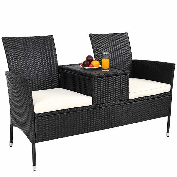 casaria Polyrattan Kino Bank Schwarz 143x67x87cm, 107052