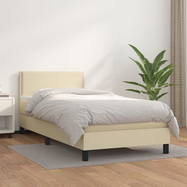 vidaXL Boxspringbett mit Matratze Creme 100x200 cm Kunstleder, 3141049