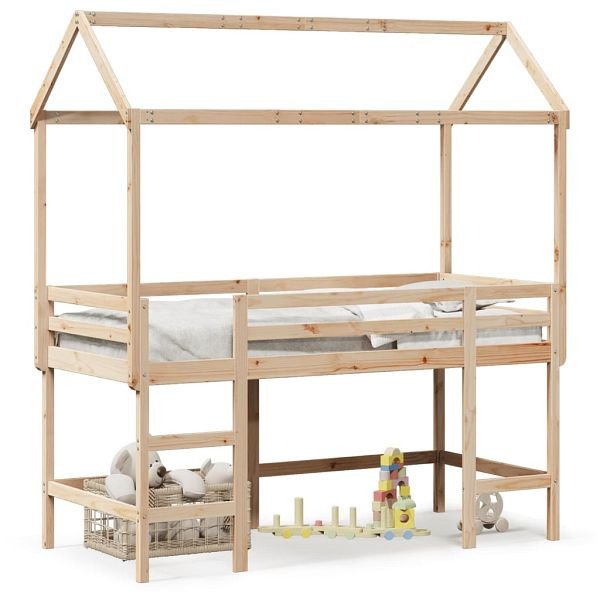vidaXL Hochbett mit Leiter und Dach 80x200 cm Massivholz Kiefer, 3282152