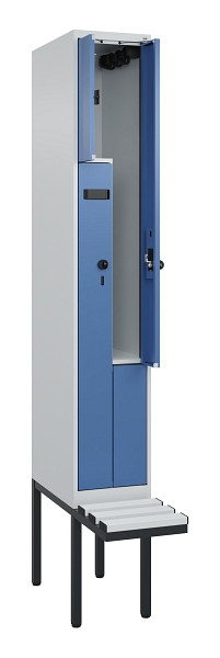 C+P Z-Spind Evolo PLUS, Bank, 2 Fächer, 2120x300x815mm, 7035/5023, Drehriegel, Material Sitzfläche Kunststoff, 0490437-102 S10062