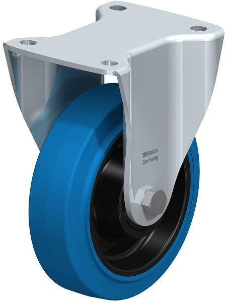 Blickle BH-POEV 160KD-SB Stahlblech-Bockrolle, Schwerlast-Ausführung, mit Anschraubplatte, Elastik-Vollgummi, Blau, 748617