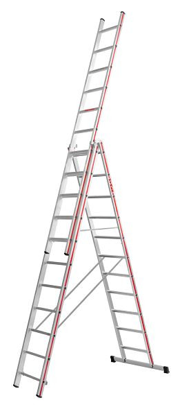 HYMER Mehrzweckleiter, dreiteilig, 3x11 Sprossen, Länge eingefahren 3,19 m / ausgefahren 7,67 m, 404733