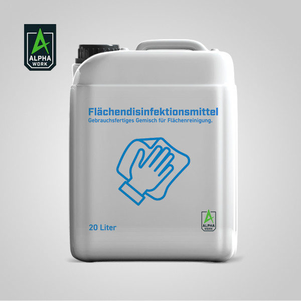 Alpha Work Flächendesinfektionsmittel 20000ml, Flächen Desinfektion, 20l Kanister, 13603