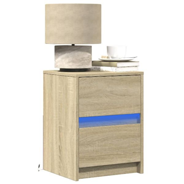 vidaXL Nachttische mit LED-Leuchten 2 Stk. Sonoma Eiche Holzwerkstoff, 852038