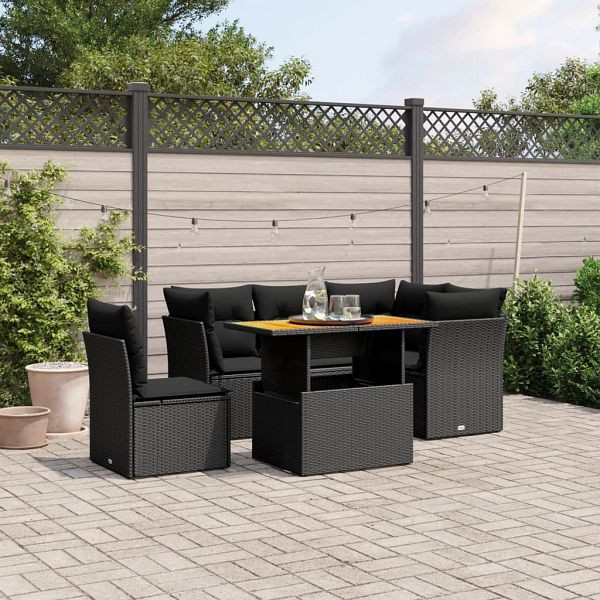 vidaXL 5-teilig Garten-Sofagarnitur mit Kissen Schwarz Poly Rattan, 3270831