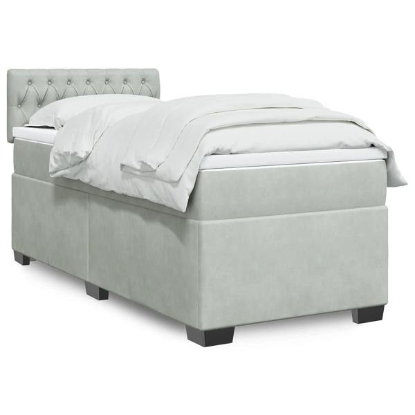 vidaXL Boxspringbett mit Matratze Hellgrau 90x200 cm Samt, 3286216